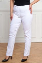 Białe spodnie Nilda z prostą nogawką wysoki stan PLUS SIZE XXL. Białe spodnie materiałowe damskie Nasi partnerzy, plus size, bez wzorów, z elastanu, z podwyższonym stanem. Za 159.90 zł.