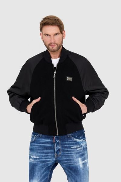 DOLCE & GABBANA czarna męska kurtka Wool and nylon bomber, Rozmiar 52. Czarne kurtki męskie Dolce and Gabbana, m, bez wzorów, z nylonu, bez kaptura. W wyprzedaży za 3,599.99 zł.