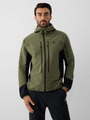 4F Kurtka softshell wiatroodporna męska - khaki M. Brązowe kurtki męskie 4f, l, bez wzorów, z materiału, klasyczne, bez kaptura. Za 399.99 zł.
