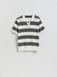 Bawełniany sweter polo - czarny. Czarne swetry przez głowę męskie Reserved, l, bez wzorów, z bawełny, bez kołnierzyka. Za 119.99 zł.