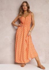 Pomarańczowa Sukienka Maxi na Ramiączkach z Wiskozy Satha. Brązowe sukienki damskie Renee, l, bez wzorów, z wiskozy, bez kołnierzyka, bez ramiączek, maxi. Za 54.99 zł.