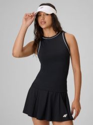 4F Top slim gładki damski - czarny L. Czarne koszulki sportowe damskie 4f, l, bez wzorów, z dzianiny, bez kołnierzyka, bez ramiączek. Za 59.99 zł.
