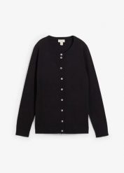 Sweter rozpinany z okrągłym dekoltem. Czarne kardigany damskie bonprix, bez wzorów. Za 84.99 zł.