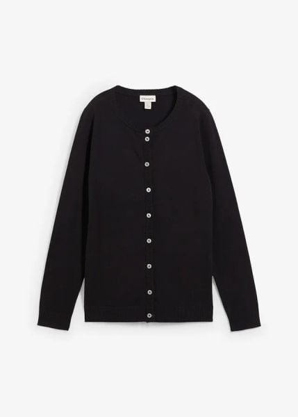 Sweter rozpinany z okrągłym dekoltem. Czarne kardigany damskie bonprix, bez wzorów. Za 84.99 zł.