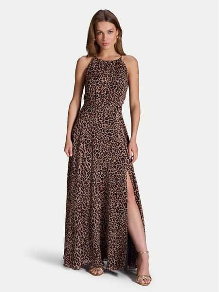 Swing Sukienka wieczorowa 5AI15400 Brązowy Regular Fit. Brązowe sukienki damskie Swing, bez wzorów, z syntetyku, wizytowe, bez kołnierzyka, bez ramiączek. Za 509.99 zł.