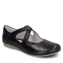 Półbuty Josef Seibel. Czarne półbuty damskie Josef Seibel, bez wzorów, bez obcasa, na płaskiej podeszwie, bez zapięcia. Za 389.99 zł.