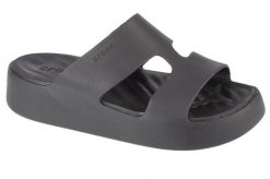 Klapki damskie Crocs 209409001. Czarne klapki damskie Crocs, bez wzorów, z materiału, bez obcasa, na platformie. Za 199.99 zł.