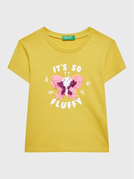 United Colors Of Benetton T-Shirt 3096G107O Żółty Regular Fit. Żółte t-shirty i topy dla dziewczynek United Colors Of Benetton, bez wzorów, z bawełny, bez ramiączek. Za 59.99 zł.