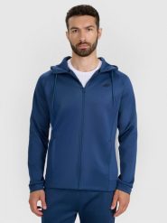 4F Bluza treningowa regular szybkoschnąca męska - niebieska M. Niebieskie bluzy męskie 4f, m, bez wzorów, z dzianiny, z kapturem, na fitness i siłownię. Za 199.99 zł.