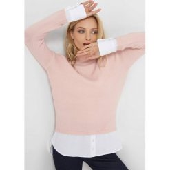 Sweter z koszulowymi wstawkami. Brązowe swetry damskie Orsay, z bawełny, z golfem. Za 119.99 zł.