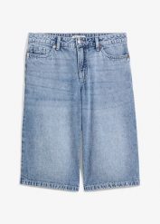 Bermudy dżinsowe mid waist, low stretch. Niebieskie szorty damskie bonprix, bez wzorów, z bawełny, z obniżonym stanem. Za 122.99 zł.