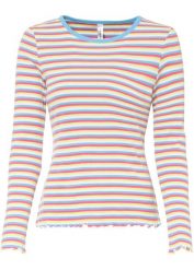 Prążkowana bluzka z bawełny organicznej. Niebieskie bluzki damskie bonprix, bez wzorów, z bawełny, bez kołnierzyka, bez ramiączek. Za 59.99 zł.