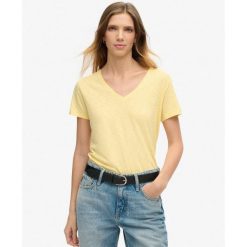 Koszulka z haftem V w slubie. Żółte koszulki sportowe damskie Superdry., bez wzorów, z bawełny, bez kołnierzyka, bez ramiączek. Za 127.15 zł.
