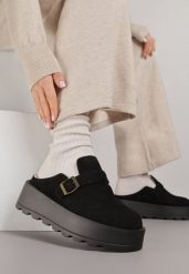 Czarne Śniegowce na Grubej Podeszwie z Niską Cholewką i Ozdobną Klamerką Vetibela. Czarne śniegowce i trapery damskie Renee, z jeansu, przed kostkę. Za 119.99 zł.