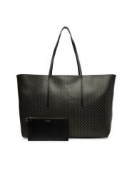 Calvin Klein Torebka Emblem Aop Large Tote W/ Pouch LV04F3364G Czarny. Czarne torebki do ręki damskie Calvin Klein, bez wzorów, ze skóry, bez dodatków. Za 699.99 zł.