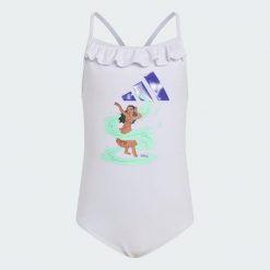 Kostium kąpielowy adidas Disney dla małych dzieci. Fioletowe stroje kąpielowe dla dziewczynek Adidas, bez wzorów, z dzianiny. Za 149.00 zł.