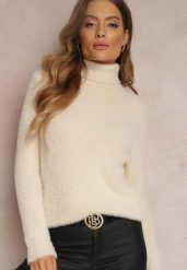 Jasnobeżowy Golf Wełniany Kedrindas. Brązowe swetry damskie Renee, m, bez wzorów, z tkaniny, bez kołnierzyka, bez ramiączek, długie, bez kaptura. Za 64.99 zł.