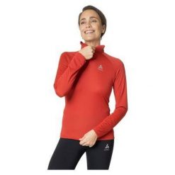 Bluza tech. damska Odlo Mid layer ESSENTIAL 1/2 ZIP. Czerwone bluzy damskie Odlo, bez wzorów, bez kaptura. W wyprzedaży za 217.49 zł.