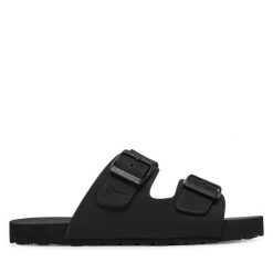 Klapki Manebi. Czarne klapki damskie Manebi, bez wzorów, bez obcasa. Za 279.99 zł.