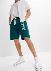 Bermudy dresowe z czystej bawełny. Czarne szorty męskie bonprix, m, z aplikacjami, z bawełny. Za 79.99 zł.