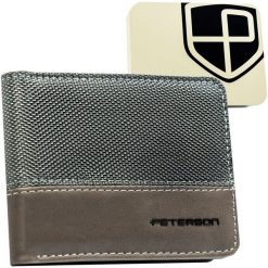 Szary portfel męski Peterson PTN EH-02Z. Szare portfele męskie Peterson, bez wzorów, ze skóry ekologicznej. Za 69.99 zł.