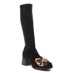 Czarne Kozaki S.Barski Eleganckie Obuwie Damskie Z Kokardą. Czarne kozaki damskie S.BARSKI, bez obcasa, na obcasie. Za 237.99 zł.