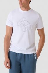 GUESS Biały bawełniany t-shirt męski na krótki rękaw z wyszywanym logo 4G Tiberio, Rozmiar M. Białe t-shirty męskie Guess, m, z aplikacjami, z bawełny, sportowe, bez kołnierzyka. W wyprzedaży za 179.99 zł.