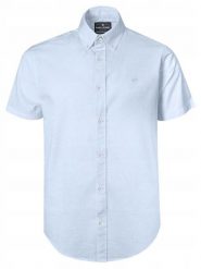 Lniano-Bawełniana Koszula Męska - Pako Jeans - Błękitna. Niebieskie koszule męskie Pako Jeans, l, bez wzorów, z bawełny, casualowe, bez kołnierzyka, bez ramiączek. Za 199.00 zł.