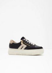 Sneakersy Rieker na platformie, skórzane. Czarne obuwie sportowe damskie bonprix, bez wzorów, ze skóry. Za 339.99 zł.