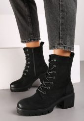 Czarne Botki Workery na Obcasie Ozdobione Wiązaniem Timette. Czarne botki damskie Born2be, z jeansu, eleganckie, bez obcasa, na obcasie, bez zapięcia. Za 139.99 zł.