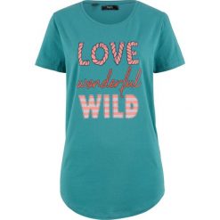 Shirt z hasłem bonprix matowy kobaltowy z nadrukiem. Bluzki damskie bonprix. Za 34.99 zł.