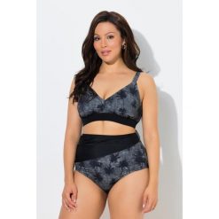 Damskie Bikini palmy bez miękkich miseczek regulowane ramiączka z recyklingu. Szare bikini damskie Ulla Popken, plus size, bez wzorów, plus size. W wyprzedaży za 191.99 zł.