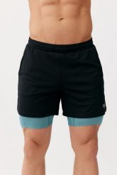 Męskie spodenki sportowe z podspodenkami Rough Radical Fast Duo Shorts. Czarne krótkie spodenki sportowe męskie ROUGH RADICAL, m, bez wzorów, z dzianiny, do biegania. Za 127.92 zł.