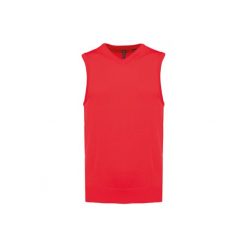 Sweter bez rękawów z dekoltem w szpic Kariban. Czerwone swetry przez głowę męskie KARIBAN, m, bez wzorów, bez kołnierzyka. Za 165.50 zł.