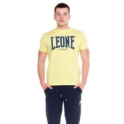 Koszulka na co dzień na siłownię. Żółte buty sportowe męskie LEONE 1947 APPAREL, bez wzorów, z bawełny, bez kołnierzyka, bez ramiączek, na fitness i siłownię. W wyprzedaży za 98.51 zł.