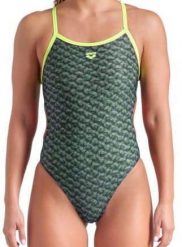 Strój do pływania Arena Monogram Dark Sage Challenge Back. Zielone kostiumy jednoczęściowe damskie Arena, bez wzorów, z materiału, klasyczne, do pływania. Za 209.00 zł.