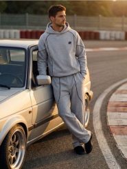 Spodnie wide leg z kontrastową lamówką - szary. Szare spodnie materiałowe męskie Sinsay, l, bez wzorów. Za 79.99 zł.