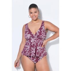 Damskie Góra od tankini miękkie miseczki nadruk na całej powierzchni drapowanie. Fioletowe bikini damskie Ulla Popken, l, bez wzorów, plus size. Za 199.99 zł.