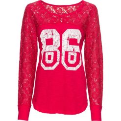 Shirt z długim rękawem i koronką bonprix czerwień granatu. Czerwone bluzki damskie bonprix, bez wzorów, z koronki, bez kołnierzyka. Za 37.99 zł.