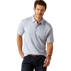Koszulka polo do jazdy konnej Ariat Shaldon. Niebieskie koszulki polo męskie Ariat, na lato, l, bez wzorów, z bawełny, bez ramiączek. Za 280.00 zł.