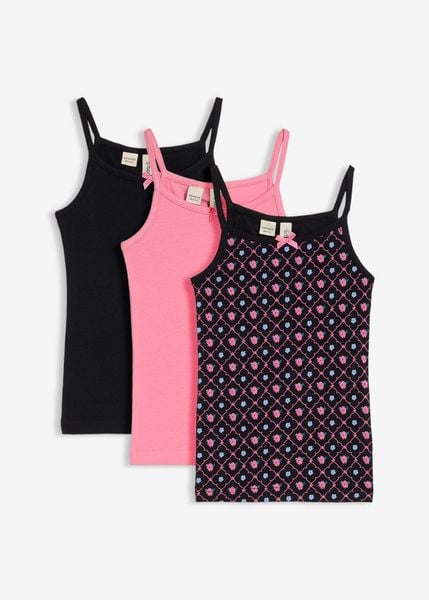 Top z miękkiej bawełny organicznej (3 szt.). Czerwone t-shirty i topy dla dziewczynek bonprix, bez wzorów, z bawełny, bez ramiączek. Za 59.99 zł.