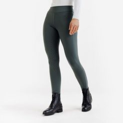 Legginsy jeździeckie damskie full grip - 500 zielone. Zielone legginsy damskie FOUGANZA, l, bez wzorów, z lycry. Za 149.99 zł.