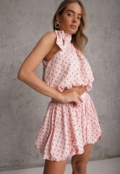 Różowy Bawełniano-Wiskozowy Komplet Balloon w Groszki Wiązany Top i Szorty Luxina. Czerwone szorty damskie Renee, na lato, l, bez wzorów, z bawełny, casualowe. Za 269.99 zł.