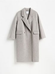 Płaszcz handmade z wełną - jasnoszary. Szare płaszcze damskie Reserved, l, bez wzorów, z tkaniny, bez kaptura. Za 499.99 zł.