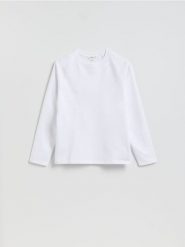 Longsleeve super slim fit - biały. Białe bluzki z długim rękawem męskie Reserved, l, bez wzorów, z bawełny, bez kołnierzyka. Za 89.99 zł.