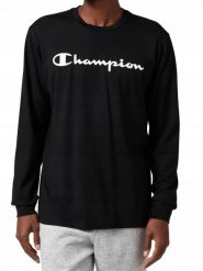 BLUZKA męska CHAMPION bawełniana czarna cienka longsleeve. Czarne bluzki z długim rękawem męskie Champion, m, z aplikacjami, z bawełny, klasyczne, bez kołnierzyka. Za 129.00 zł.