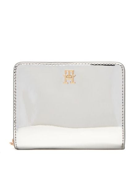 Tommy Hilfiger Portfel Med Za W/Flap Met AW0AW18037 Srebrny. Szare portfele damskie Tommy Hilfiger, bez wzorów, ze skóry. Za 299.99 zł.