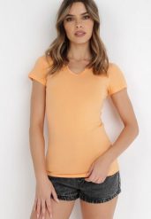Pomarańczowy T-shirt Aerippe. Brązowe bluzki damskie Born2be, l, z aplikacjami, z bawełny, klasyczne, bez kołnierzyka. Za 29.99 zł.