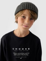 4F Longsleeve regular z nadrukiem chłopięcy - czarny 122 (6-7 lat). Czarne t-shirty dla chłopców 4f, bez wzorów, z bawełny, bez ramiączek. W wyprzedaży za 29.99 zł.