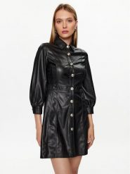 Liu Jo Sukienka z imitacji skóry MF3042 E0392 Czarny Regular Fit. Czarne sukienki damskie Liu Jo, bez wzorów, ze skóry, bez kołnierzyka, bez ramiączek. Za 879.99 zł.